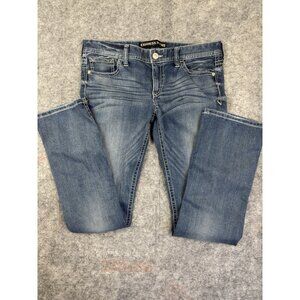 Express Jeans Womens 12R Barely Boot Low Rise Stretch Blue Denim Distressed